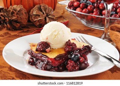 Fruit Cobbler Ala Mode On A Festive Holiday Table