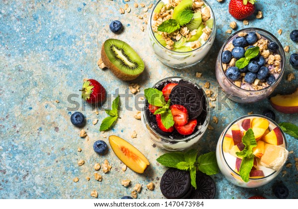 Fruit Dessert Glasses Assortment Parfait Fresh Stock Photo (Edit Now ...