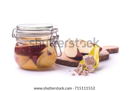 Fruit fermentation yeast bakery technique with saccharomyces cerevisiae on white background