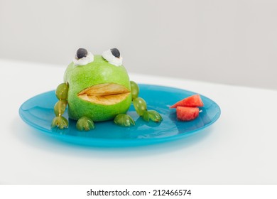 'Fruit Frog' Made Out Of An Apple And Some Grapes.