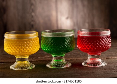 Fruit Gelatin In The Glass Bowl.