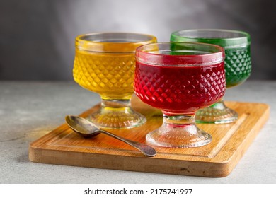 Fruit Gelatin In The Glass Bowl.