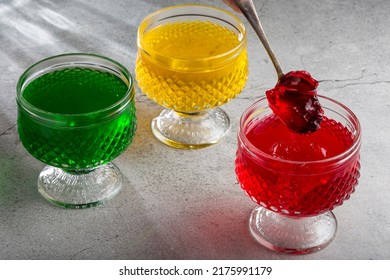 Fruit Gelatin In The Glass Bowl.