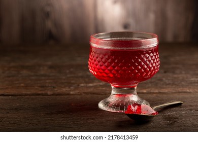 Fruit Gelatin In The Glass Bowl.