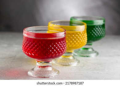 Fruit Gelatin In The Glass Bowl.