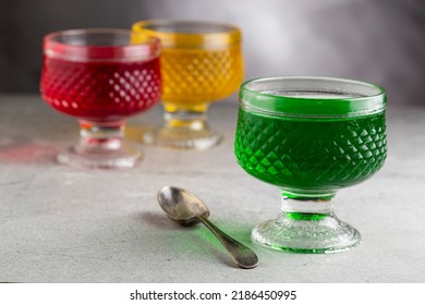 Fruit Gelatin In The Glass Bowl.