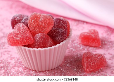 Fruit jellies candy hearts on pink background - Powered by Shutterstock