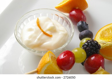 Fruit Kabobs With Citrus Yogurt Cream.