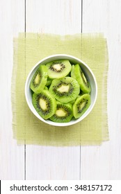 Fruit Kiwi Slices In Bowl, Top View