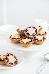 Fruit Mince Tarts For Christmas Dinner. White Background, Selective Focus