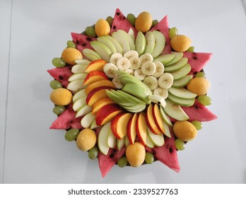 fruit plate watermelon grape nectar apple banana apricot - Powered by Shutterstock