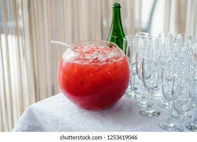 Fruit Punch With Ice In The Bowl