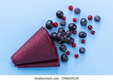 Fruit Roll Up With Blueberries And Berries Top View.  Vegetarian Fruit Snack.