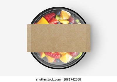 Fruit Salad Food Container With Cover Sticker Mockup