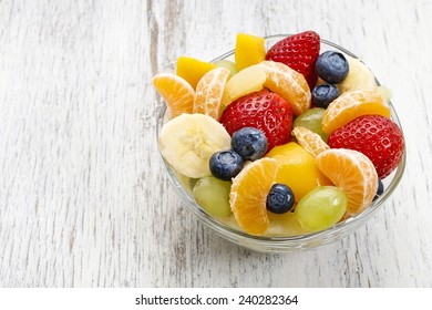 Fruit salad in glass bowl