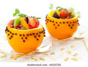 Fruit Salad In  Hollowed-out Oranges Studded With Cloves   For Christmas