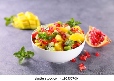 Fruit Salad With Pomegranate,  Mango,  Kiwi And Banana