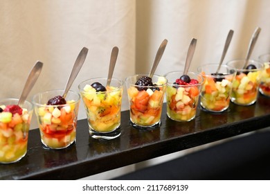 Fruit Salad Served In Small Glass Cups