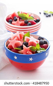 Fruit salad with star shaped watermelon and blueberries