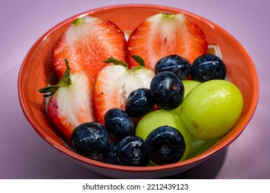 Fruit Salad With Strawberry, Blue Berry, And Grape