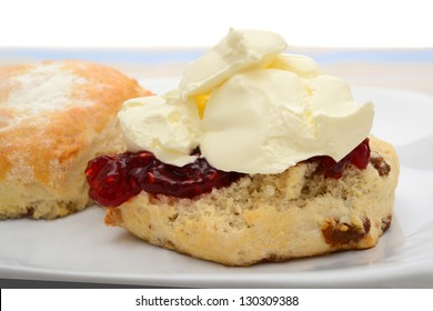 Fruit  Scone With Raspberry Jam And Cream