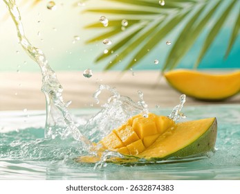Fruit slice and liquid splash 