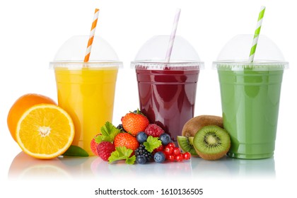 Fruit smoothies fruits orange juice green smoothie drink collection straw cup isolated on a white background - Powered by Shutterstock