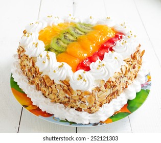 Fruit Sponge Cake With Cream.