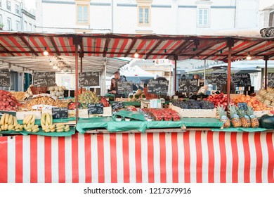 Fruit Stand At La Rochelle City Market In France