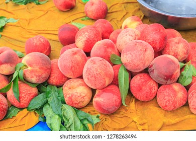 Fruit Stand Selling Fresh Peaches Near Jade Carving Restaurant/Factory Near Beijing, China