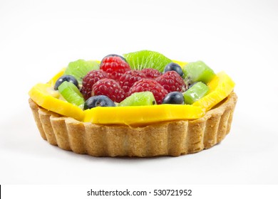 Fruit Tart On White Background, Closeup, Isolated