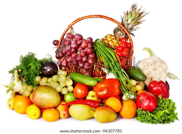 Fruit Vegetable Basket Isolated Stock Photo (Edit Now) 96307781