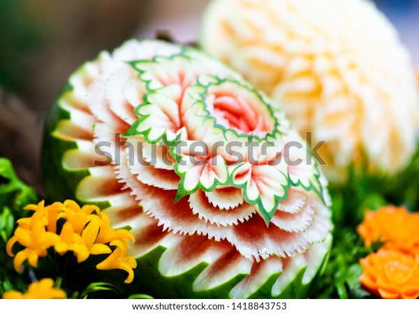 Fruit Vegetable Carvings Display Thai Fruit Stock Photo Edit Now