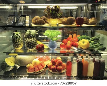 Fruit and vegetable in freezer showcase