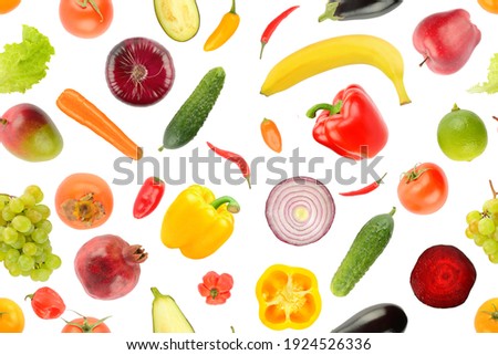 Fruit vegetable seamless pattern isolated on white background.