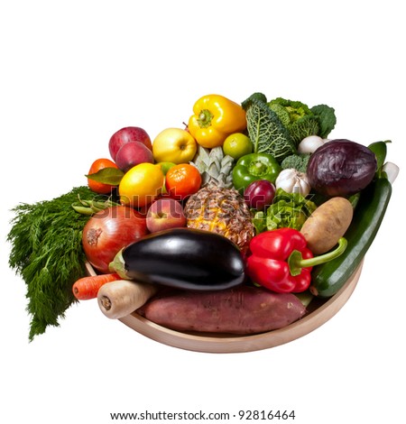 Fruit and vegetables tray - white background