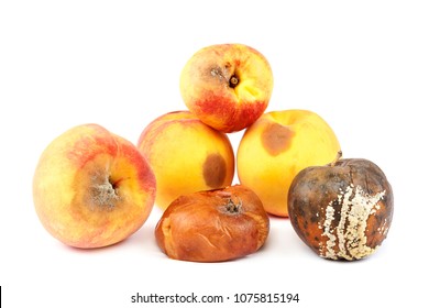 Fruits Of An Apple And Peach With Rot Isolated On White Background.