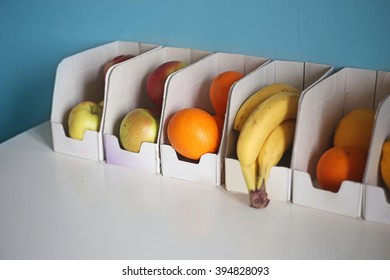 Fruits in boxes close up