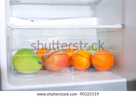 Fruits in fridge.