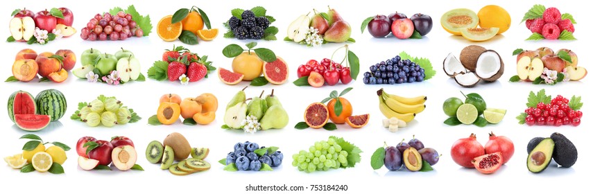 Fruits Fruit Collection Fresh Orange Apple Lemon Berries Isolated On A White Background