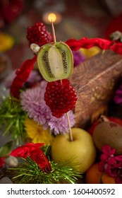 Fruits And Gifts For Yalda Night (the Highest Night Of The Year Celebrated In Persian And Persian Culture), Including Pomegranate Watermelon Cakes And Pastries, A Book By Hafez And ......