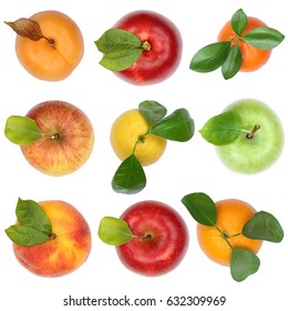 Fruits Top View From Above Apple Orange Isolated On A White Background