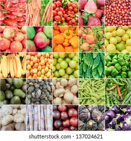 Fruits And Vegetable Bounty Of Summer Organized In Rainbow Theme