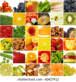 Fruits Vegetable Collage.  Healthy Nutrition Concept