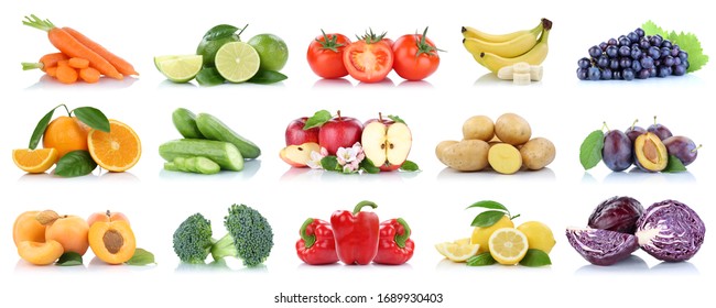 Fruits Vegetables Collection Isolated Apple Apples Oranges Tomatoes Banana Colors Fresh Fruit On A White Background