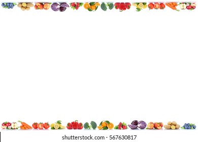 Fruits And Vegetables Copyspace Border Copy Space Apple Peach Berries Tomatoes Fresh Fruit