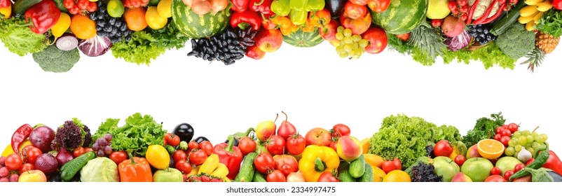 Fruits and vegetables frame isolated on white background