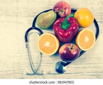 Fruits and vegetables as part of a healthy diet - concept of healthy eating.