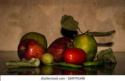 Fruits And Vegetables Shot Like A Renaissance Painting. 