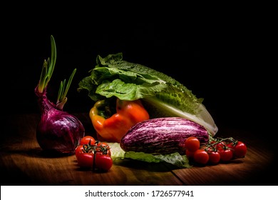 Fruits And Vegetables Still Life With Light Painting